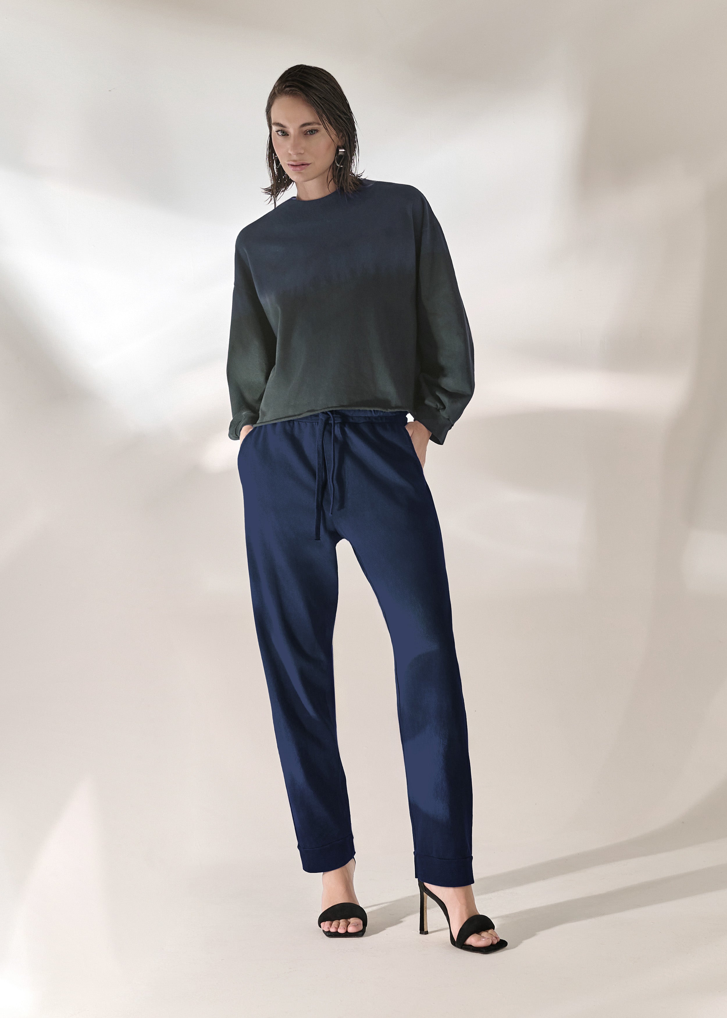 Blusa Cropped Malha Moletinho Marinho