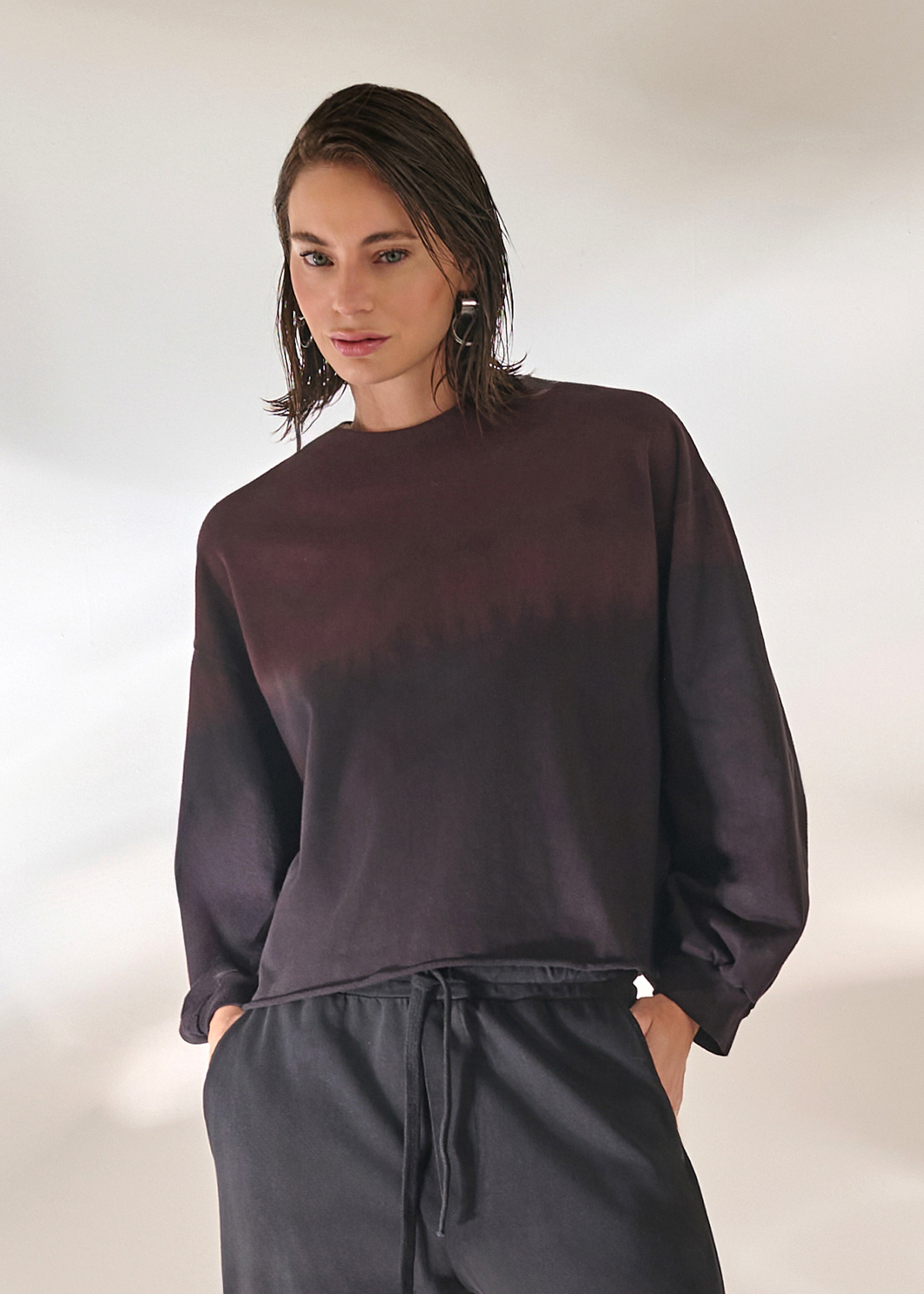 Blusa Cropped Malha Moletinho Marrom