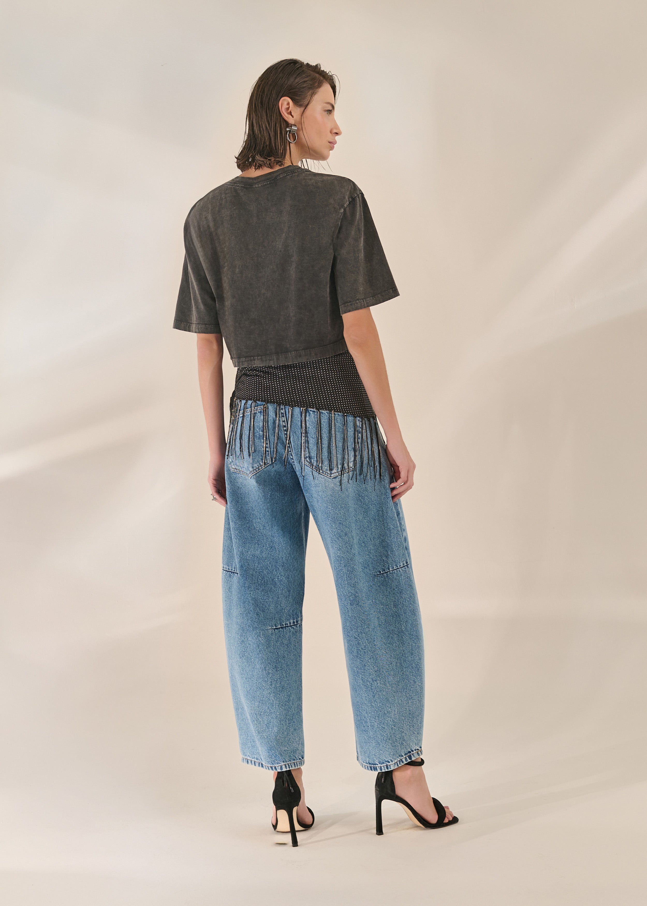 Blusa Cropped em Malha Marmorizada Marrom
