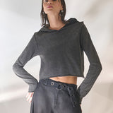 Blusa Cropped em Moletom Washed Cinza