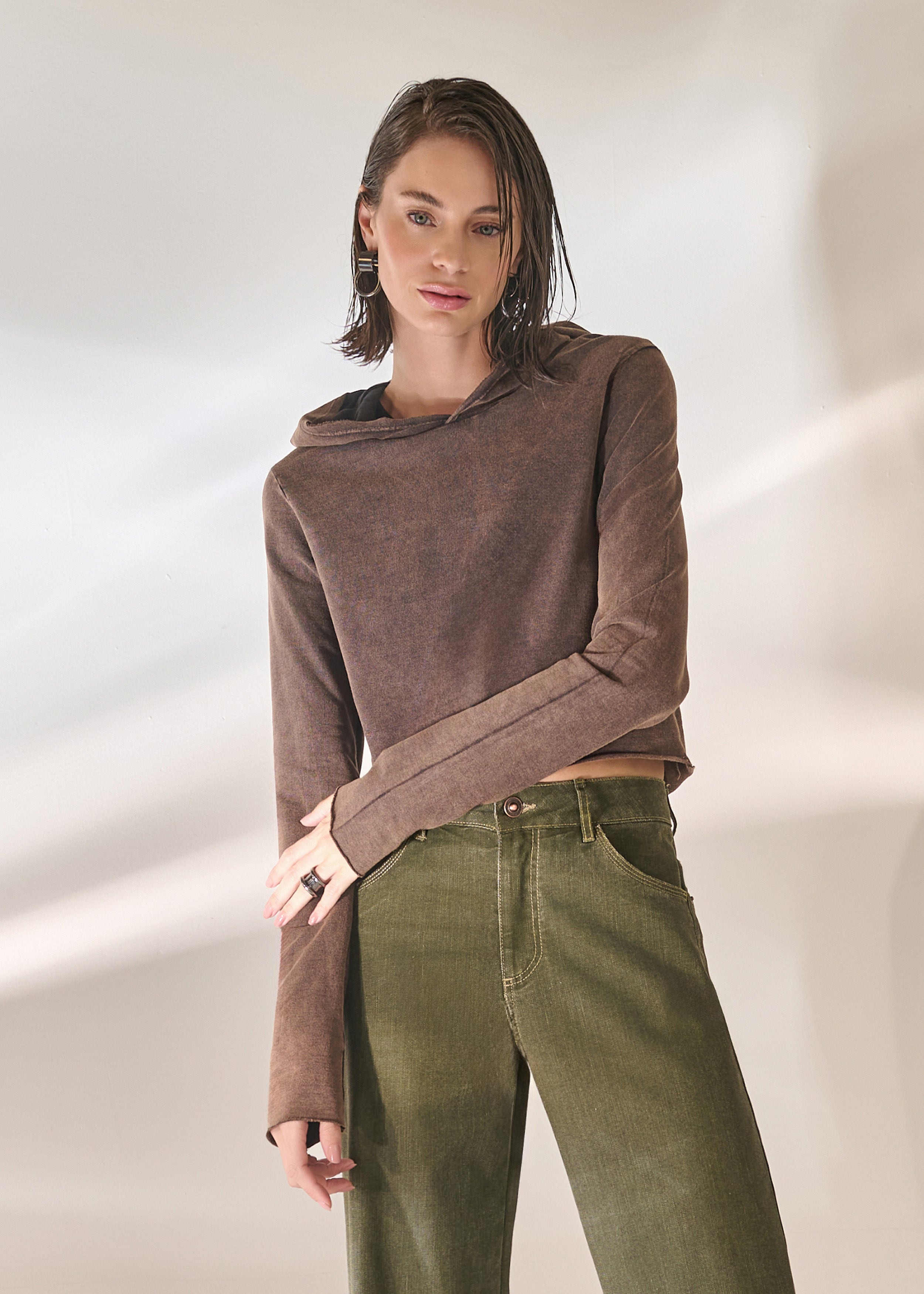 Blusa Cropped em Moletom Washed