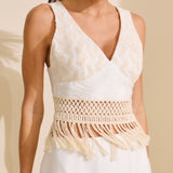 Top Cropped Crochê Franjas Decote V