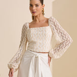 Blusa Crochê Cropped Trama Chevron