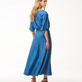 Saia Midi em Denim Leve com Amarração