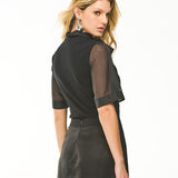 Blusa em Organza Gola Laço