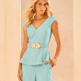 Blusa Peplum com Cinto Flor Oceano