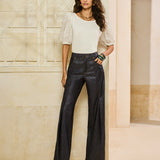 Calça Jeans Wide Leg Resinada Escura