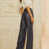 Calça Jeans Wide Leg Resinada Escura