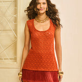 Blusa Regata em Crochet com Barra de Franjas