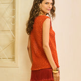Blusa Regata em Crochet com Barra de Franjas