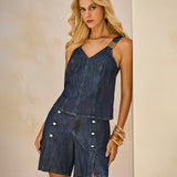 Bermuda Jeans Comfort com botões Dourados