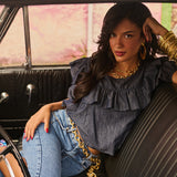 Blusa Jeans Leve com Babado
