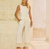 Calça Pantalona Alfaiataria Glam com Barra de Franjas