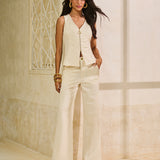 Calça Wide Leg em Malha Textura