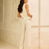 Calça Wide Leg em Malha Textura