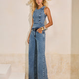 Blusa Peplum Jeans em Lavagem Diamante