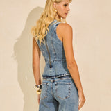 Blusa Peplum Jeans em Lavagem Diamante