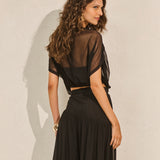 Blusa Balonê em Tule com Mangas Flutuantes