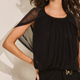 Blusa Balonê em Tule com Mangas Flutuantes