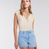 Body com Brilho Franzido e Decote V