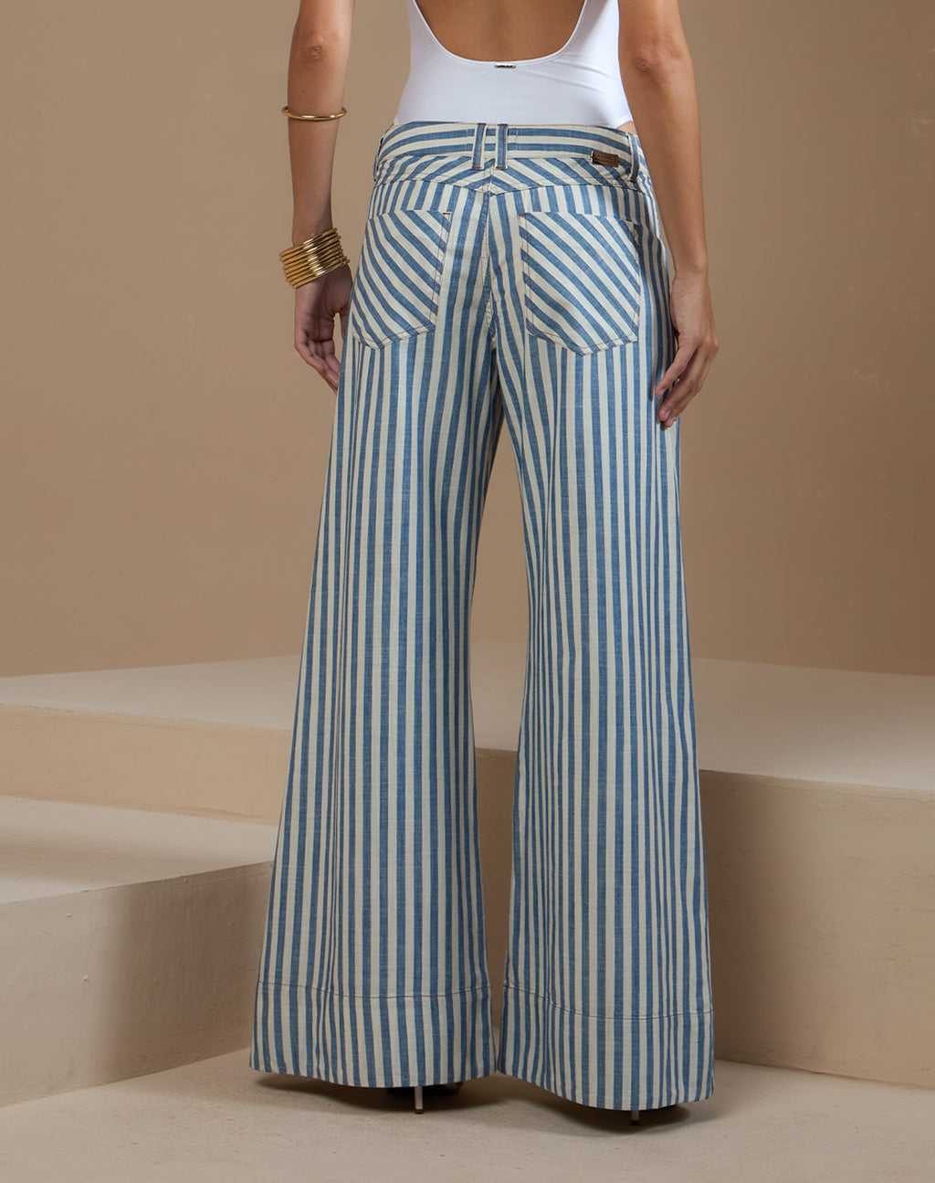Calça Pantalona Listrada Náutica em Algodão