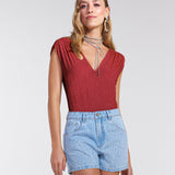 Body com Brilho Franzido e Decote V