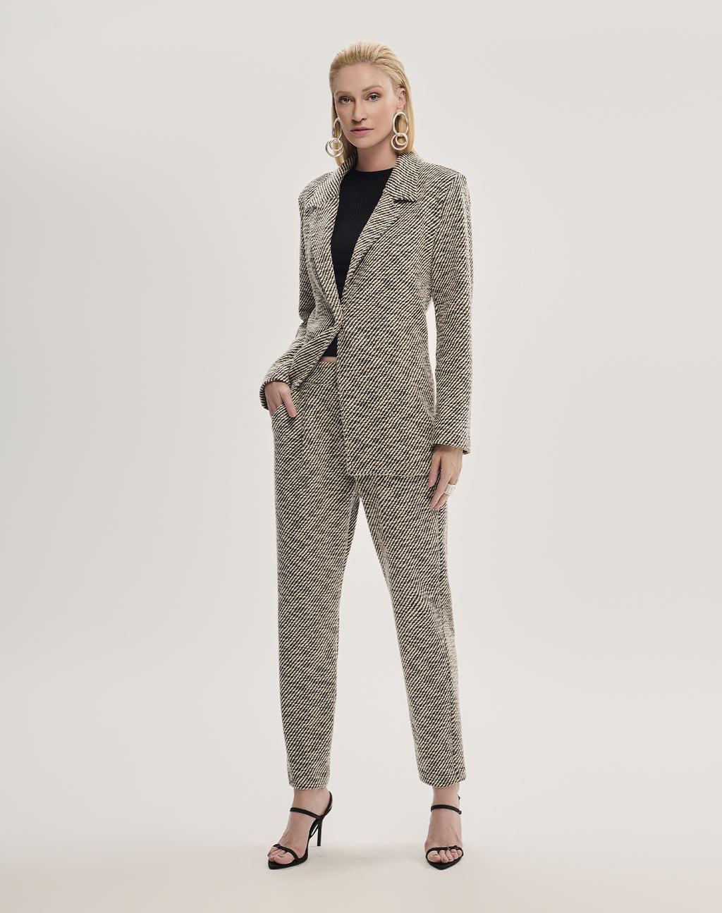 Calça Tweed Preto e Branco com Lurex