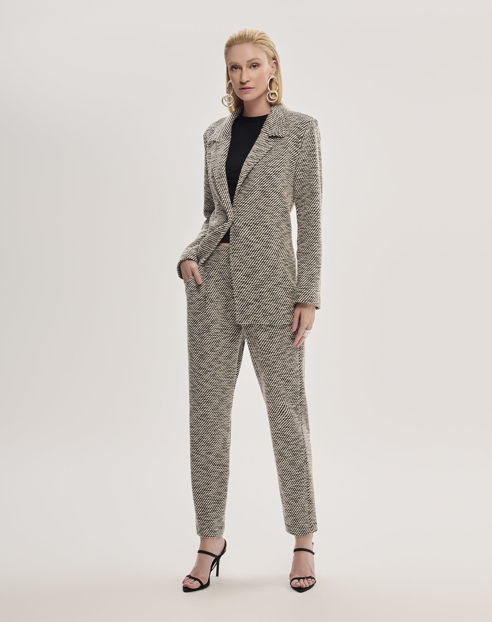 Calça Tweed Preto e Branco com Lurex