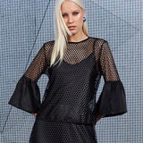Blusa Malha Perfurada Manga 3/4
