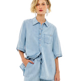 Camisa Jeans Feminina Manga Curta