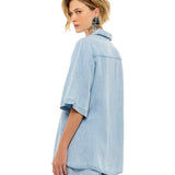 Camisa Jeans Feminina Manga Curta