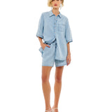 Camisa Jeans Feminina Manga Curta