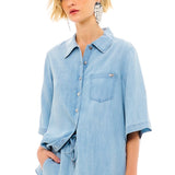 Camisa Jeans Feminina Manga Curta