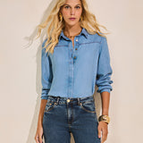Camisa Jeans Liocel com Mangas Longas