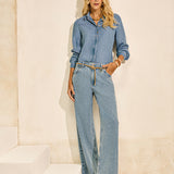 Camisa Jeans Liocel com Mangas Longas