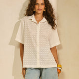 Camisa Bordada com Mangas em Viscolinho