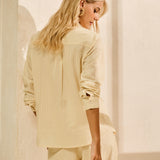 Camisa em Tricoline Stripe Bordada com Mangas Longas