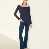 Blusa Essencial Canelada Manga Longa Marinho