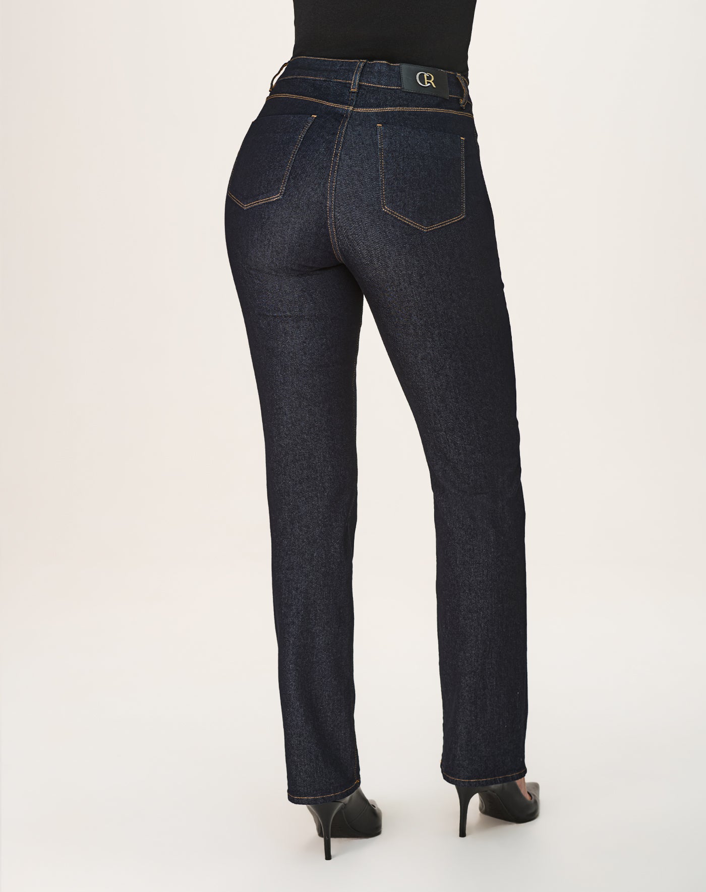 Calça Jeans Essencial Deep Blue Pesponto Caramelo