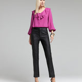 Calça Reta em PU com Toque Alfaiataria