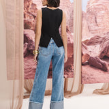 Calça Jeans Wide Leg Barra Dobrada