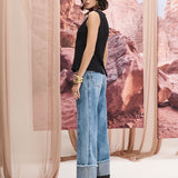 Calça Jeans Wide Leg Barra Dobrada