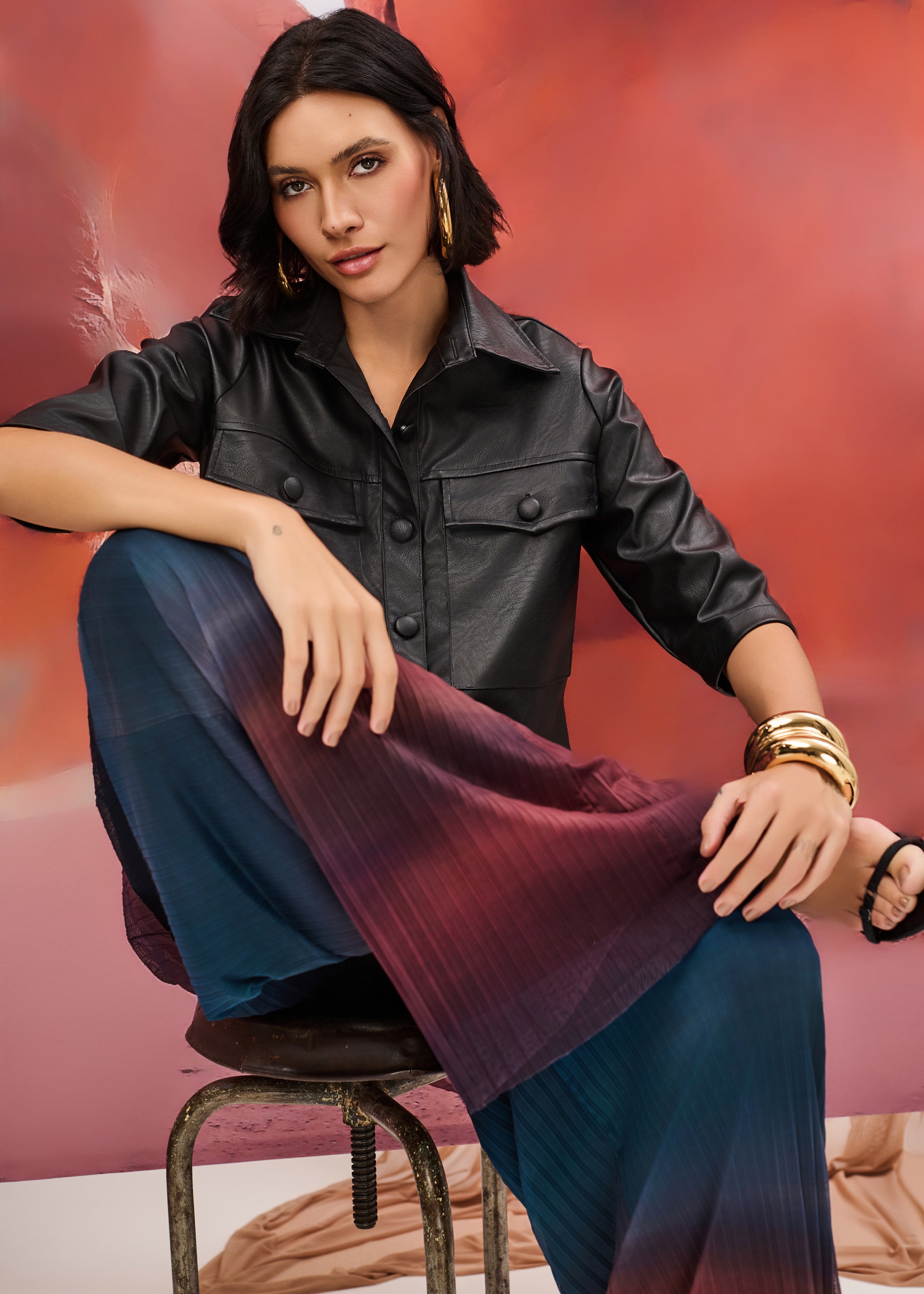 Calça Pantalona Tule Plissada