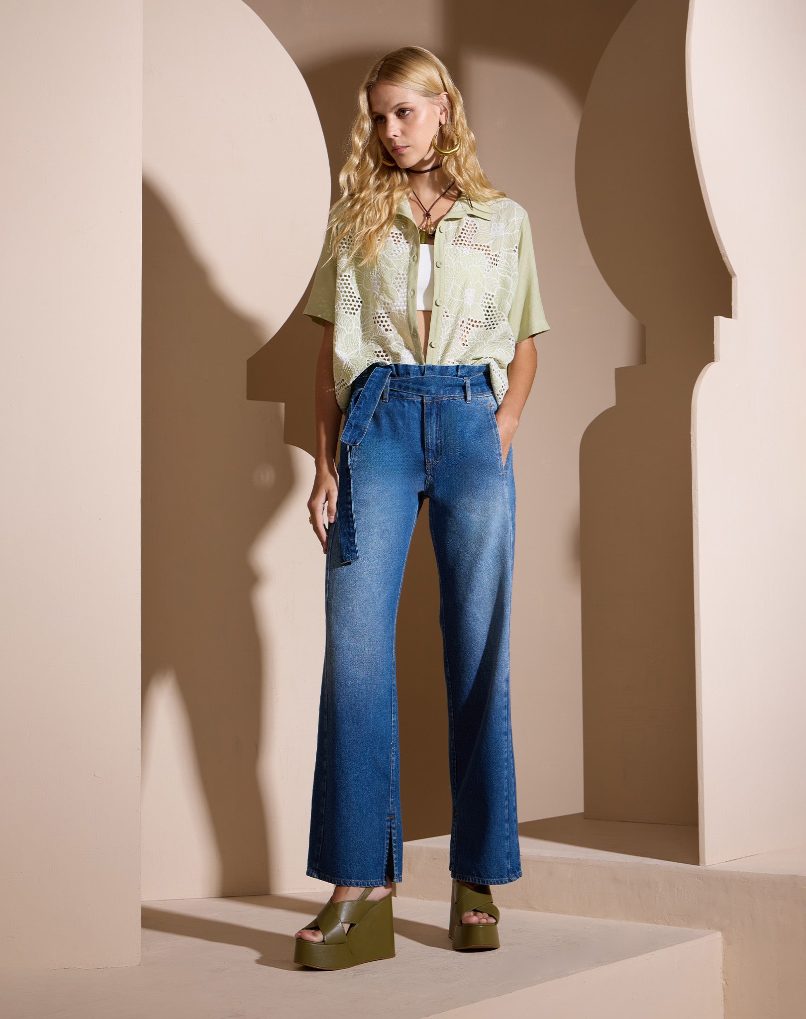 Calça Jeans Clochard com Faixa