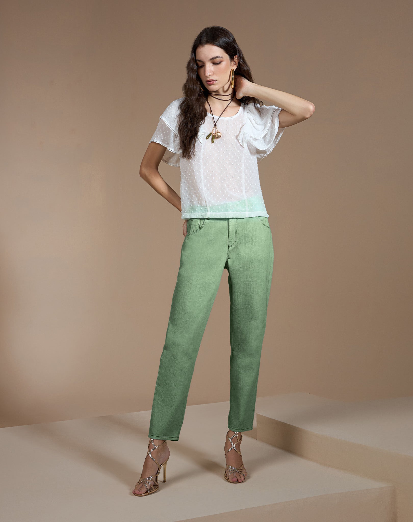 Calça Slouchy em Sarja Alecrim