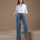 Calça Jeans Feminina Wide Leg Diamante