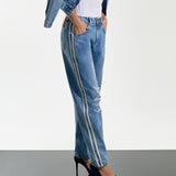 Calça Jeans Boyfriend Destroyed Faixas