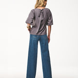 Calça Jeans Wide Leg com Vinco Frontal