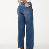 Calça Jeans Wide Leg com Vinco Frontal