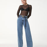 Calça Jeans Wide Leg com Cinto Cordão